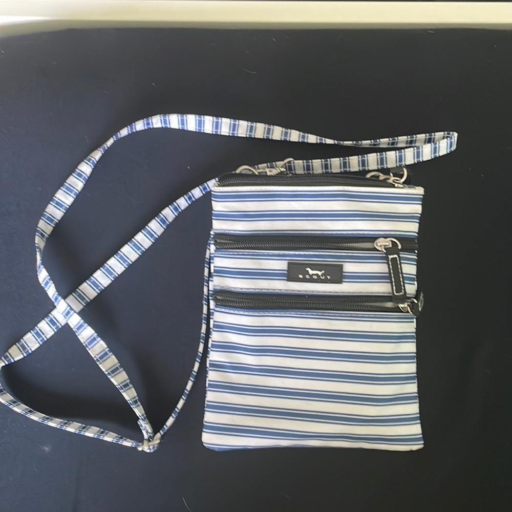 scout blue and white striped shoulder bag